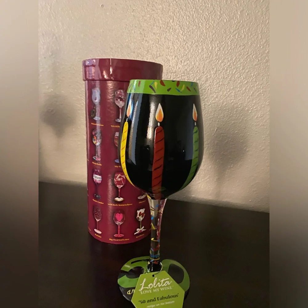 Lolita “50 and Fabulous” Hand-Painted Wine Glass | 15oz | Collectible | New